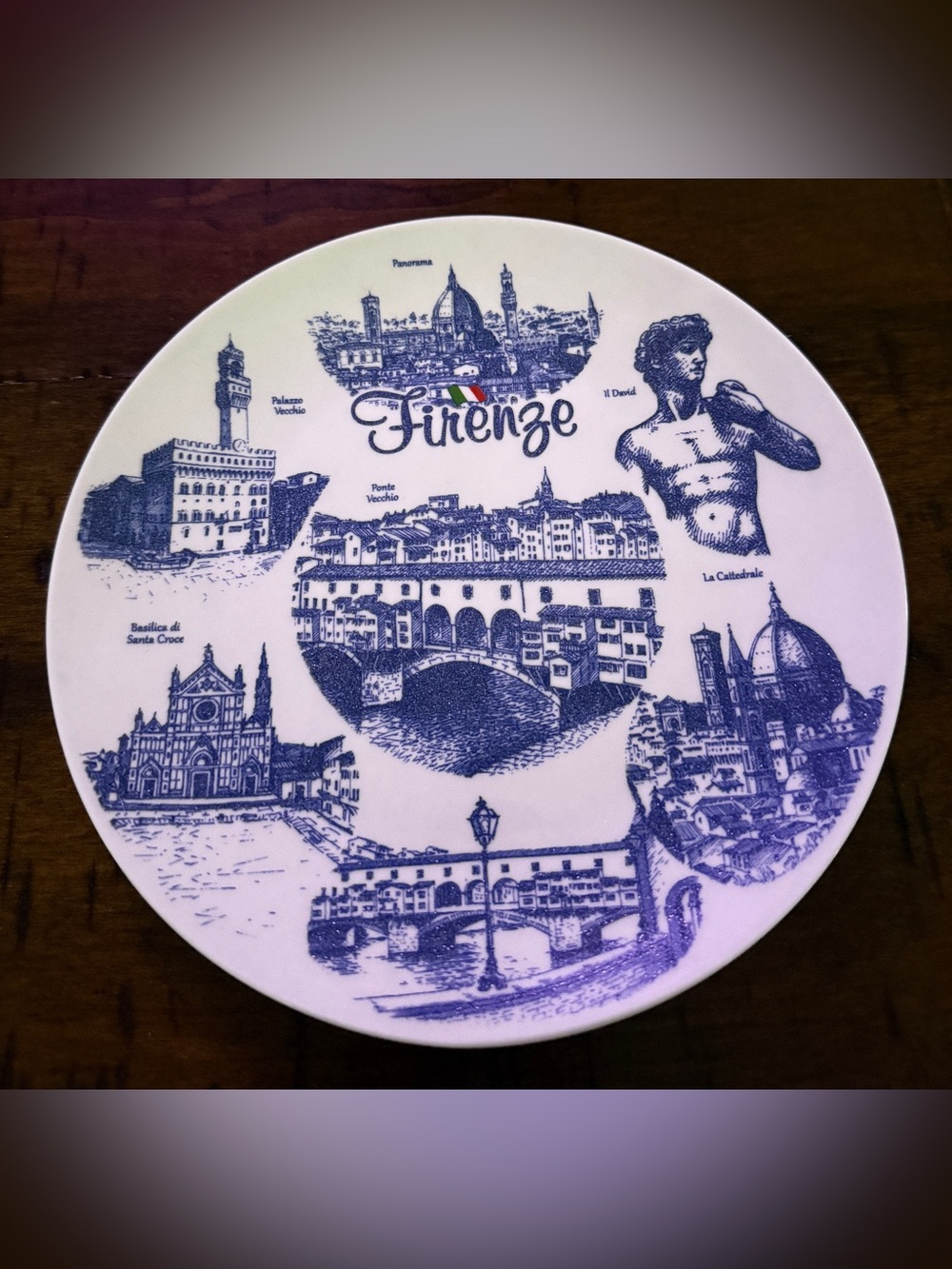 Vintage Firenze Florence Italy Blue & White Decorative Plate Wall Hanging 7.5"